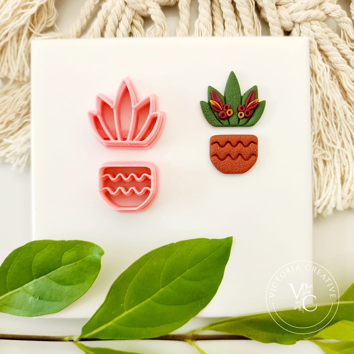 COMBO 34 - POLYMER CLAY CUTTER - SUCCULENT PLANT AND POT SET 4 - SUMMER 2023