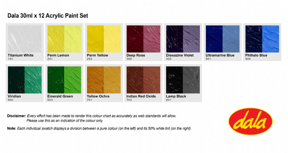 ACRYLIC PAINT SET - 12 x 30ml TUBES