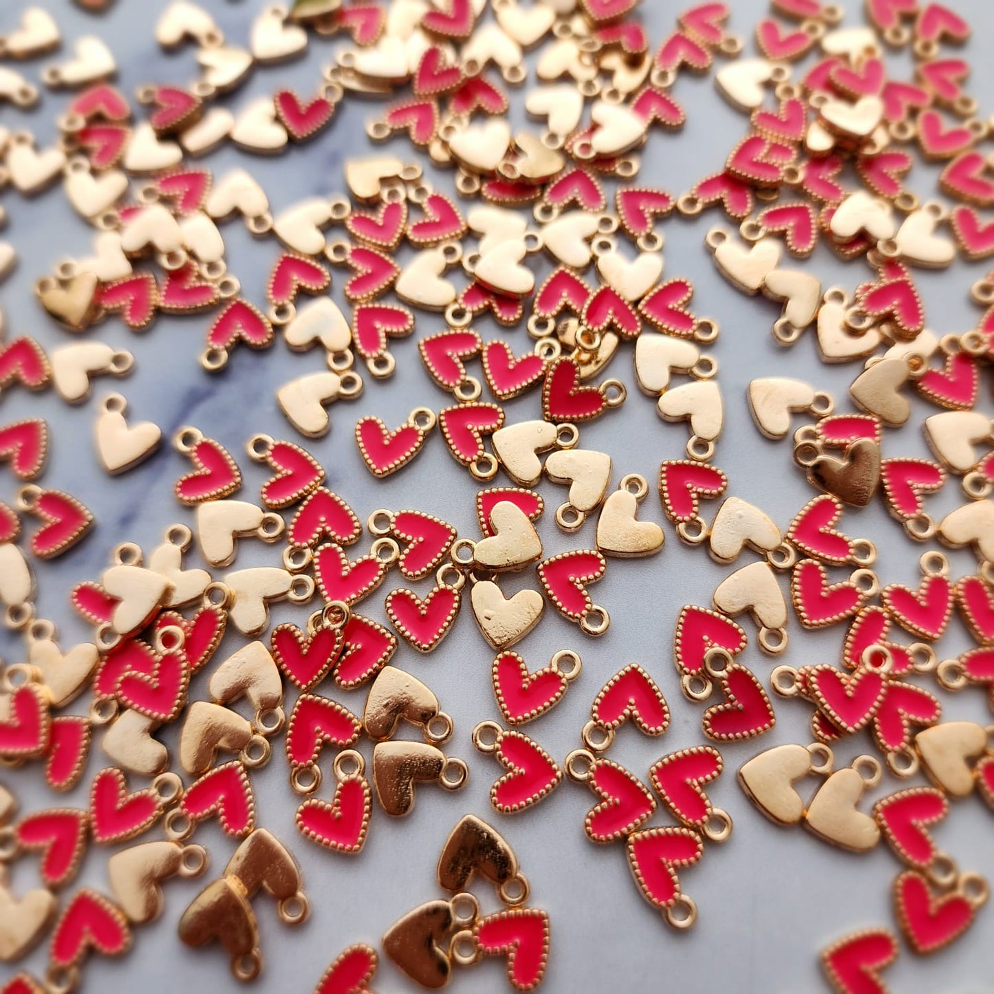 PINK HEART CHARMS WITH GOLD - NICKEL FREE - FINDINGS