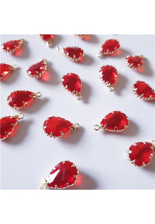 RED CRYSTAL TEARDROP WITH NICKEL FREE GOLD FINDINGS