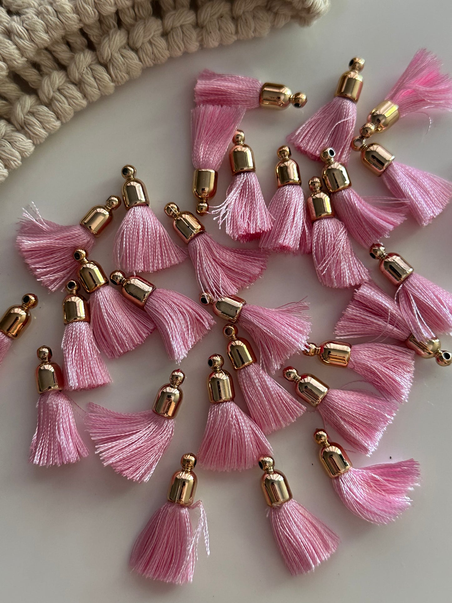 LIGHT PINK  SILK TASSELS WITH GOLD CAP - JEWELLERY FINDINGS - VALENTINE'S DAY COLLECTION 2025