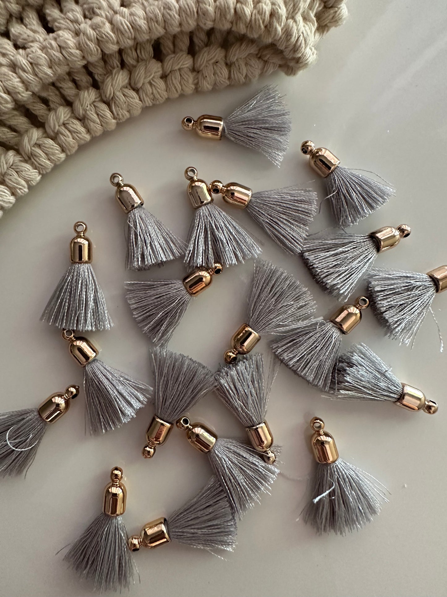 GREY SILK TASSELS WITH GOLD CAP - JEWELLERY FINDINGS - VALENTINE'S DAY COLLECTION 2025