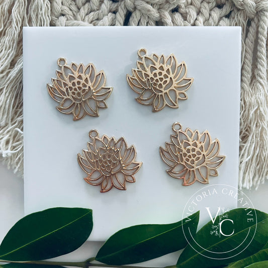 GOLD PROTEA FLOWER - NICKEL FREE - JEWELLERY FINDINGS - FLORAL COLLECTION