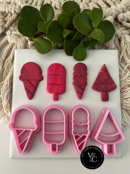 ICE CREAM FUN CUTTER (SET OF 4) - SUMMER 2025 COLLECTION - POLYMER CLAY CUTTERS