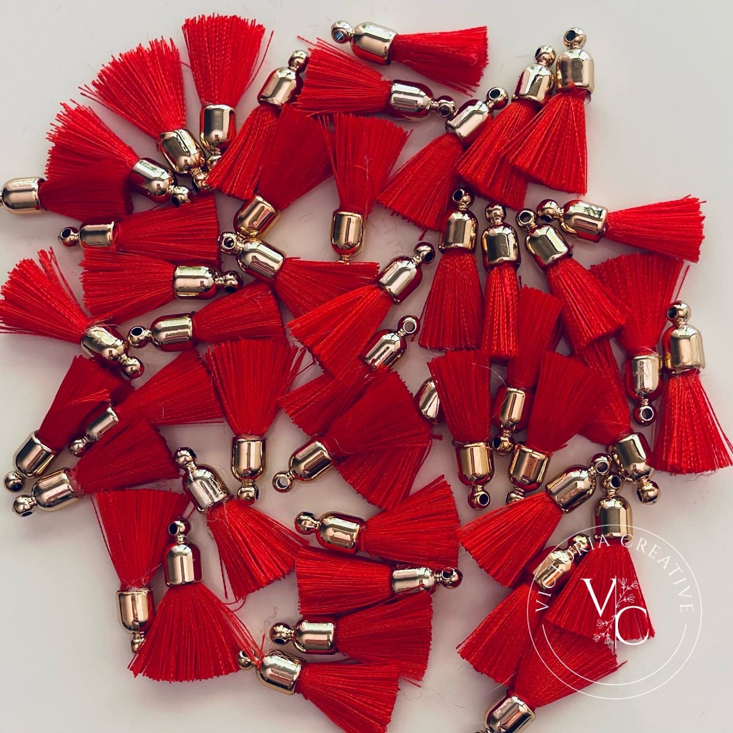 RED SILK TASSELS WITH GOLD CAP - JEWELLERY FINDINGS