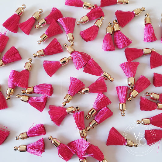 PINK SILK TASSELS WITH GOLD CAP - JEWELLERY FINDINGS - RETRO COLLECTION