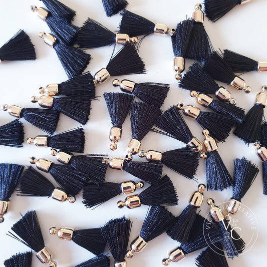 BLACK SILK TASSELS WITH GOLD CAP - JEWELLERY FINDINGS - RETRO COLLECTION