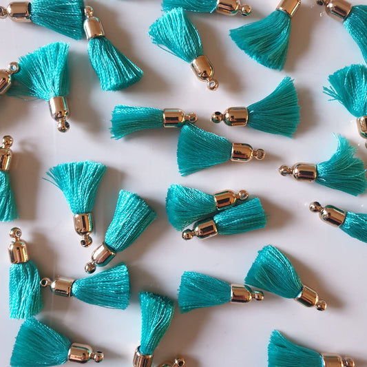 TURQUOISE SILK TASSELS WITH GOLD CAP - JEWELLERY FINDINGS