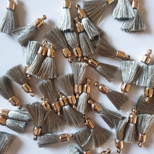 OLIVE SILK TASSELS WITH GOLD CAP - JEWELLERY FINDINGS
