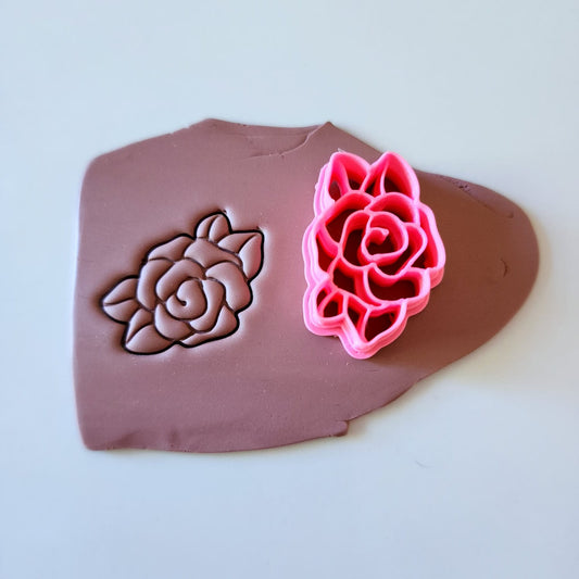 EMBOSSING CUTTER 59 - POLYMER CLAY CUTTER - VALENTINE'S DAY - ROSE WITH LEAVES