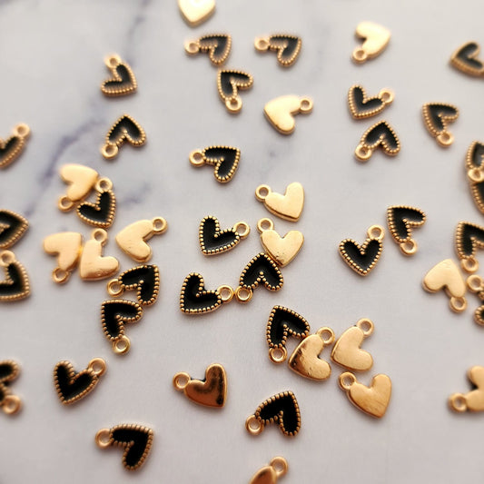 BLACK HEART CHARMS WITH GOLD - NICKEL FREE - FINDINGS