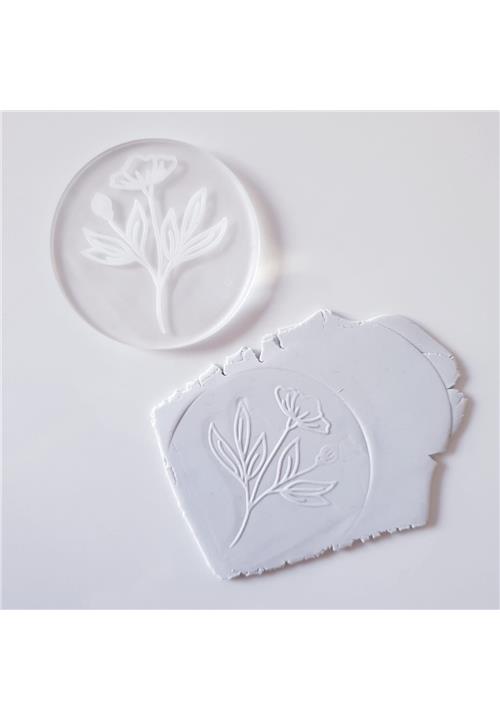 EMBOSSING STAMP - FLOWER WITH LEAVES - POLYMER CLAY STAMP