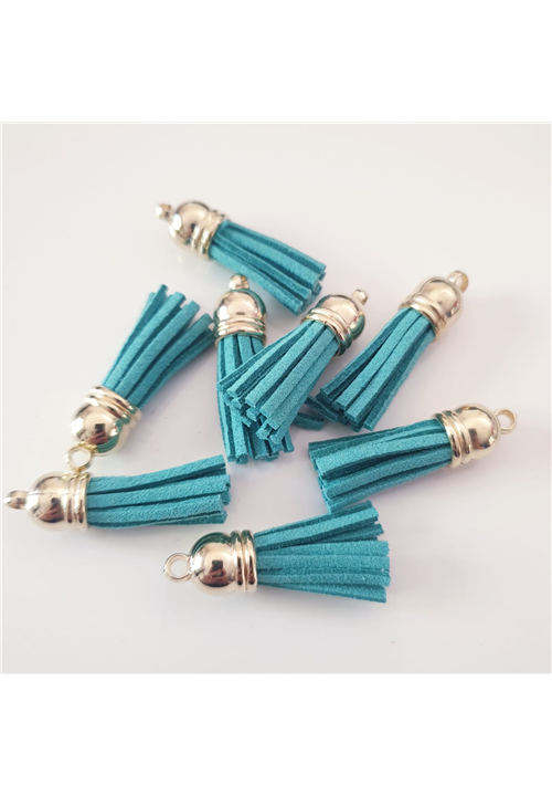 TURQUOISE LEATHER TASSELS - GOLD CAP - NICKEL FREE